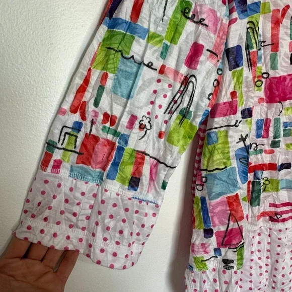 Ali Miles Patchwork Tunic Top Size XL Striped Geometric Artsy Lightweight - Picture 3 of 11